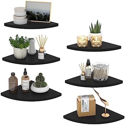 HORLIMER 6 Pack Floating Corner Shelf Wall Mount for Bedroom(Black)