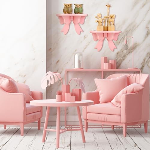 Pinkunn 2 Pcs Bow Floating Shelves Kawaii Shelf Book Stand, Pink