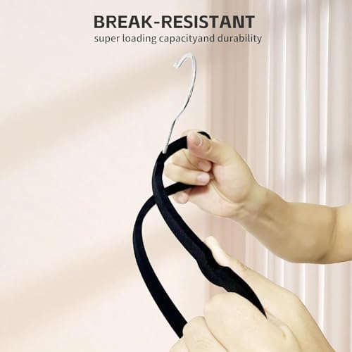 Velvet Hangers Non Slip - 20 Pack Pants Hangers for Closet - Thin Space Saving Clothes Hanger - Strong, Durable, Jean Perchas with 360 Degree Rotatable Hook for Tank Top (Black Silver Hook)