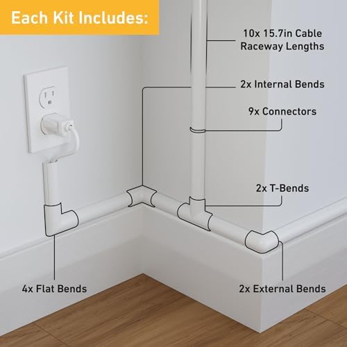 D-Line 157in Cord Cover Kit, Self-Adhesive Wire Hiders, Paintable Cable Raceway to Hide Wires on Wall, Electrical Cable 