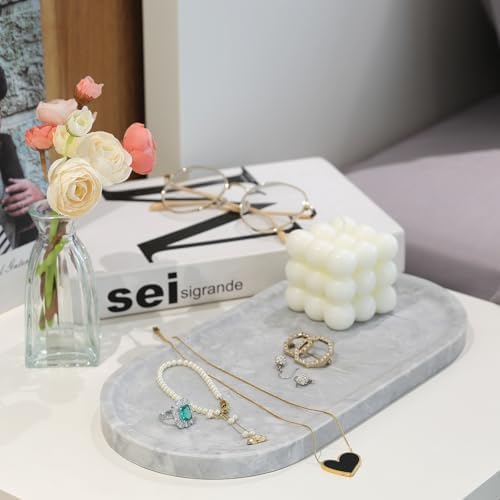 Koville Grey Marble Tray for Bathroom Countertop, 12"x6" Vanity Decorative Marble Tray for Dresser, Stone Catchall Trays