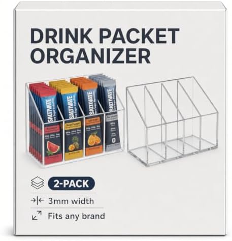 Drink Packet Organizer, 2 Pack, Clear Acrylic Countertop Caddy