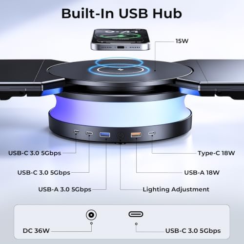 Dual Monitor Stand Riser with USB Hub, 15W Wireless Charging & RGB