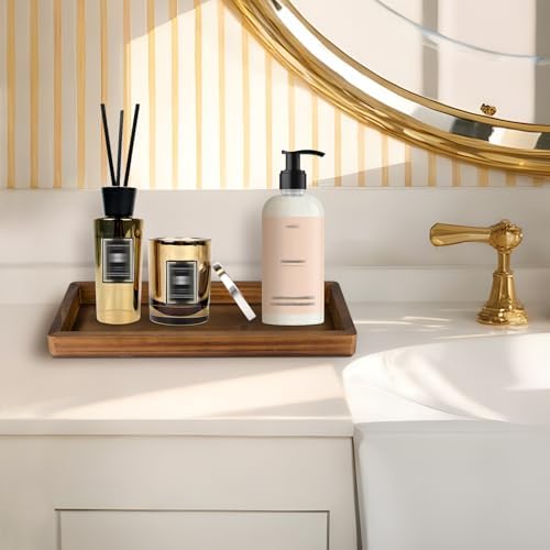 MAONAME Brown Long Narrow Tray, 15.7"x 6.8" Wood Bathroom Vanity Tray