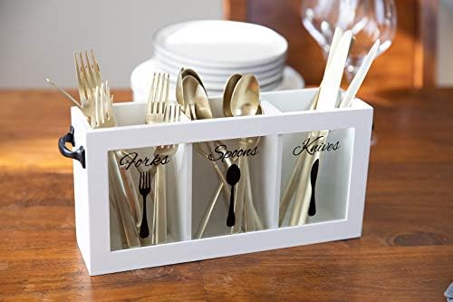 BLU MONACO | Wooden Silverware Caddy with Handle | Wooden Cutlery Organizer for Kitchen Countertop | Cutlery Caddy for P