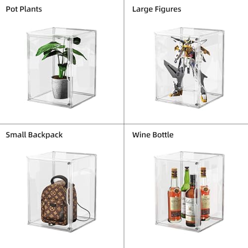 HOYOJA Clear Acrylic Display Case, Large Stackable Storage Bins Magnetic Attraction Lids, 1 Pack Acrylic Box Showcase fo