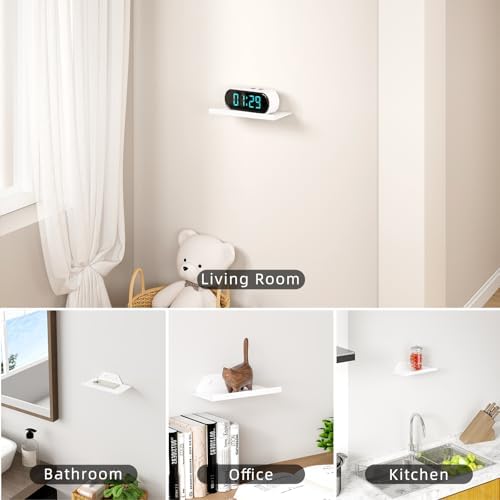Floating Shelf for Wall, Off Center Metal Shelf for Decor, Modern Wall Shelf for Storage with Lip, Hanging Shelf for Liv