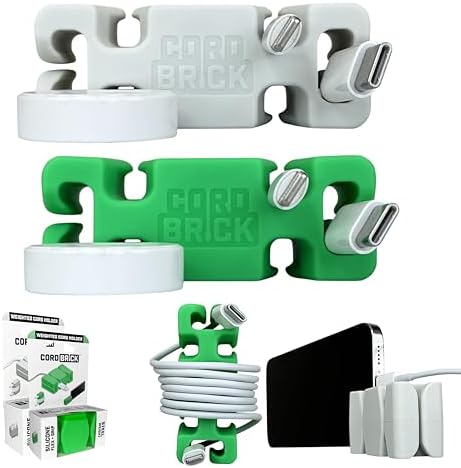 CordBrick 2PK Silicone + Steel Weighted Cord Holders for Nighstand, Cable Wraps for Travel, iPhone Accessories, Small Gr