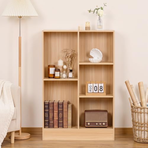 YAHARBB 3 Tier 5 Cube Thin Storage Organizer,Small Shallow Bookcase,Natural