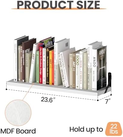 upsimples 23.6 Inches Floating Book Shelves for Wall, Floating Wood Shelves for Living Room, Laundry Room, Bedroom, Offi