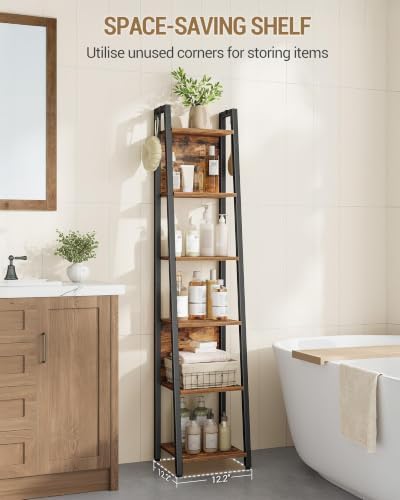 Hzuaneri Ladder Shelf, 6 Tier Narrow Bookshelf with 2 Back Panels