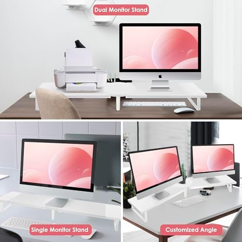 Across-Star Dual-Monitor Stand for Desk - Large Adjustable Length and Angle Riser for 2 Monitors, Double Computer Deskto