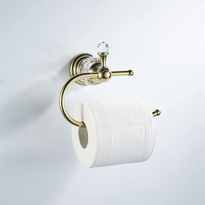 WOLIBEER Polished Gold Toilet Paper Holder, Brass Crystal Tissue Holder Bathroom Accessories Wall Mounted