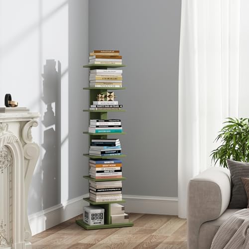 TUTOTAK Book Shelf, Narrow Spine Bookshelf, 8-Tier Bookcase for Small Space