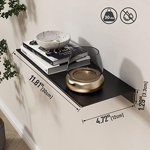 Danpoo 12 inch Metal Wall Shelf, Black Floating Shelf, Small Bathroom Shelf, Display Shelves for Wall Storage