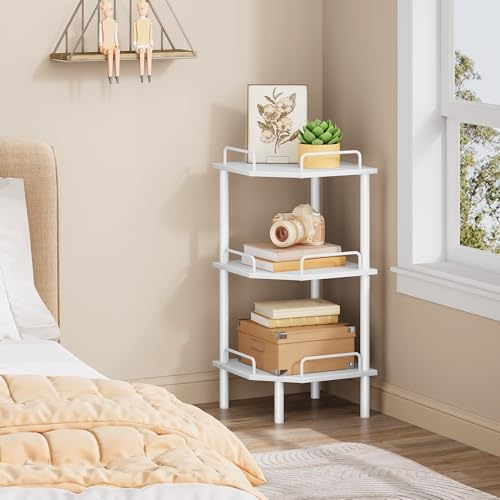 Tajsoon 3 Tier Corner Shelf Stand, Standing Corner Shelf Unit, White