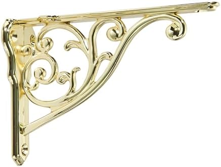 Ornate Decorative Shelf Brackets 10 inch Small Wall Mounted Shelving Bracket 4 Pack Polished Brass Vintage Shelf Bracket