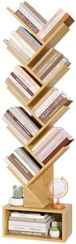 Hoctieon 9 Tier Tree Bookshelf, Tall Bookcase with Drawer, Wood Book Shelf, Modern Floor Standing Bookshelves, Book Orga