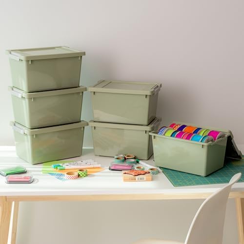 IRIS USA Storage Bins with Lids |Made in USA| 4 Qt - (6-Pack) - Sage Green