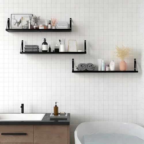 Floating Book Shelves Set of 3, Wall Bookshelf, 33 inch Long Wood Shelf for Wall Storage, Hanging Shelving for Bedroom, 