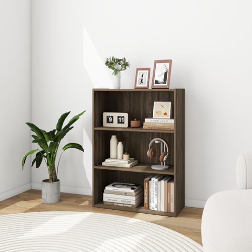 3 Tier Wood Modern Bookshelf, Wooden Book Shelf with Three Display Shelves, Open Shelf Bookcase for Bedroom, Living Room