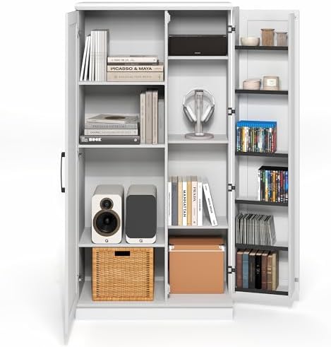 Furinno Robin Storage Cabinet, 4-Tier Pantry Cabinet, Plain White