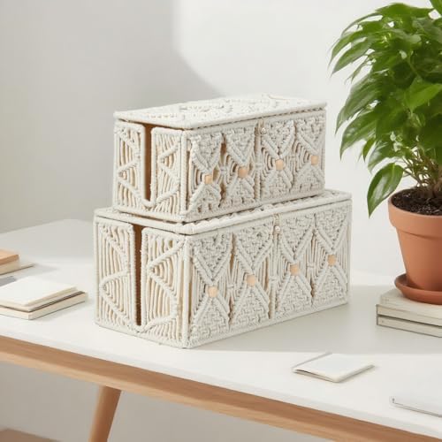 2PCS Cable Management Box Handmade Macrame Cord Organizer Basket
