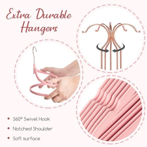 HOUSE DAY Pink Velvet Hangers 120 Pack, Non Slip Felt Hangers Heart-Shaped