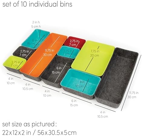 Three by Three Seattle Recycled Felt Storage Bins, Set of 10 (Multicolor)