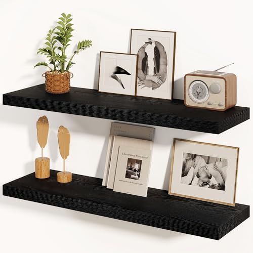 Fun Memories Black Floating Shelves 36 Inch Long, 8 Inch Deep Floating Shelf for Wall, 36" W x 8" D Wall Shelves Set of 