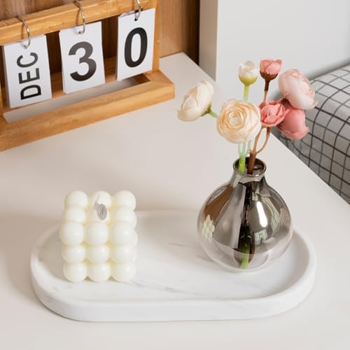 Koville White Marble Oval Tray for Bathroom Countertop, 10" x 5" Natural Marble Vanity Trays, Stone Perfume Organizer Tr