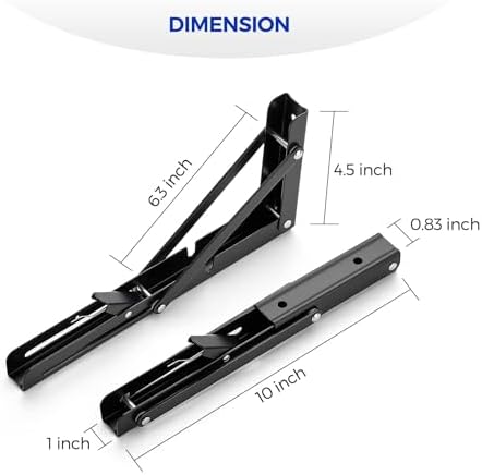Ravinte Matte Black Folding Shelf Brackets, 10 Inch, 4 Pack