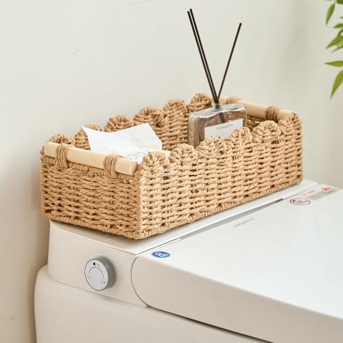 Toilet Paper Basket Set of 3, Wicker Decorative Basket for Shelves, Neutral
