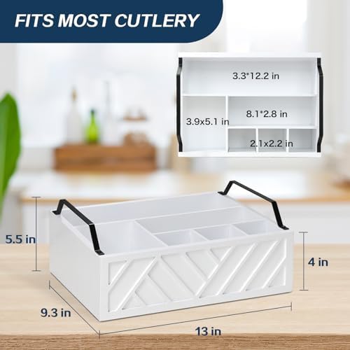 Ukonvi Paper Plate Dispenser and Holder for Kitchen Counter, Wood Rustic Silverware Utensil Caddy, Cutlery Flatware Orga