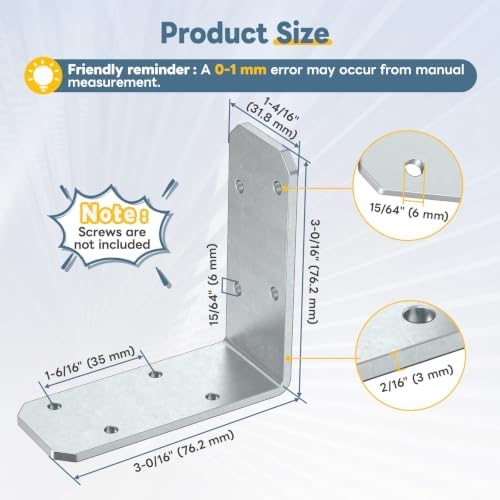 3"×3"×1.2" L Bracket for Wood, Angle Brace, Galvanized-8PCS