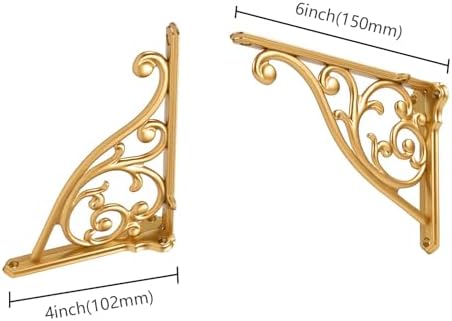 Heavy Duty Solid Stand,6 Inch 2 Pack Antique Gold,Right Angle Wall Panel Support Bracket,Decorative Shelf Bracket,Heavy 