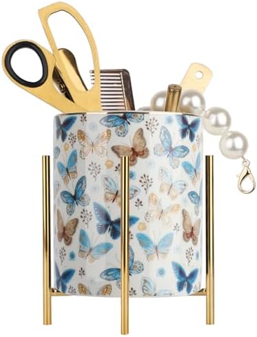 Pencil Cup Sturdy Metal frame with white Ceramic Pen Holder For Desks and kitchen Appliance Holders