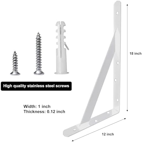 Heavy Duty Shelf Brackets Wall Mount Steel Bracket Wall Brackets for Shelves (White, 18 x 12 Inch-3 Pairs)