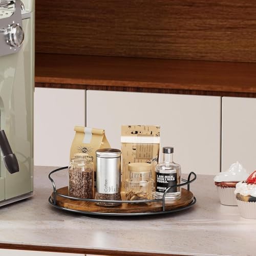 LAMU 2 Pack 9'' 12'' Lazy Susan Turntable Organizer for Table Top Cabinet, Wooden Lazy Susan for Kitchen, Pantry, Counte