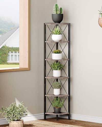 CHOEZON 6-Tier Corner Shelf, Corner Bookcase, 66.9" Tall Vertical Display Rack, Plant Stand, Open Storage Shelf, for Liv