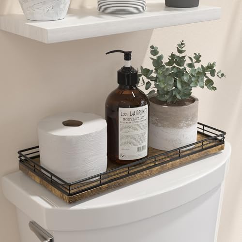 Bathroom Toilet Tank Tray, 13" Wood Storage Basket Back of Toilet Basket Organizer, Vanity Tray for Perfume Makeup Candl