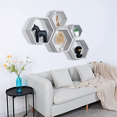 Hexagon Shelves,Floating Wall Shelf,Honeycomb Octagon Cube Shelves Wood