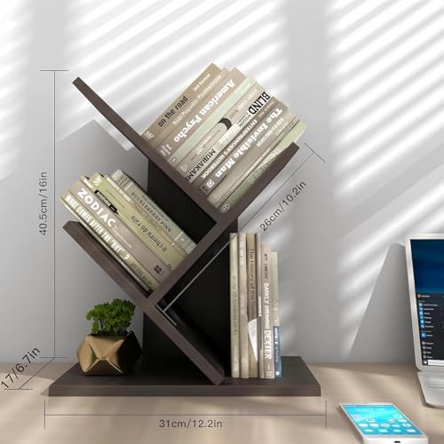 Godferyxin Tree Bookshelf, 3-Tier Wood Small Bookshelf and Mini Bookcase for Office, Home or School Desk Book Shelf for 