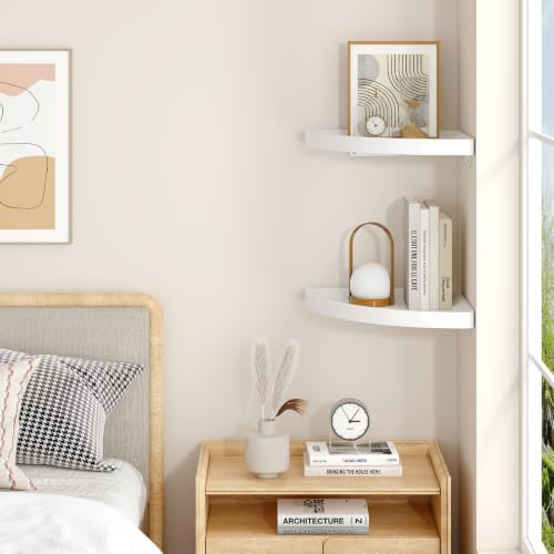 YMYNY Set of Corner Floating Shelves for Wall Mount 12" White HFS001W-2