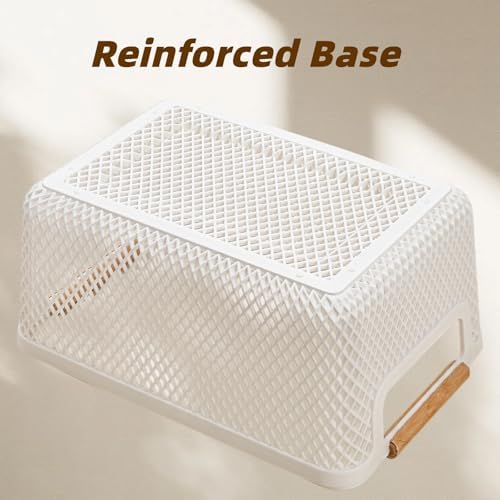 3 Pack Plastic Mesh Basket, White Weave Baskets with Wooden Handles