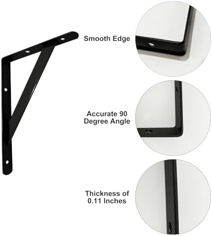 Shelf Brackets 6 x 4 Inch, for 5 8 10 12 16 20 Inch Heavy Duty Brackets 8 Pack, Black Powder-Coated Small Shelf Brackets