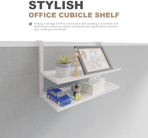 Office Cubicle Shelf - 13.8'' x 5.9'' Dual-Tier Storage Organizer Floating Corner Rack Hanging Shelf Height Adjustable H