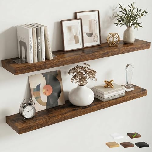 40 Inch Floating Shelves for Wall, 6.5"D Wood Storage Shelves, Brown Finish