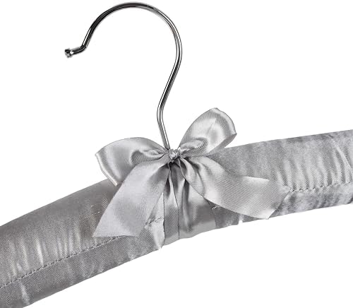 Grey Satin Padded Sweater Hangers 5 Pack, Blouse Hanger with Thick & Soft Foam for Bridal Wedding Dress Lingerie, Smooth