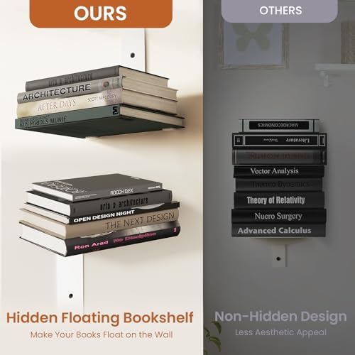 Wawocs Invisible Bookshelves for Wall, 8 Tier Floating Bookshelf Made of Heavy Duty Metal, Vertical Spine Book Tower Han